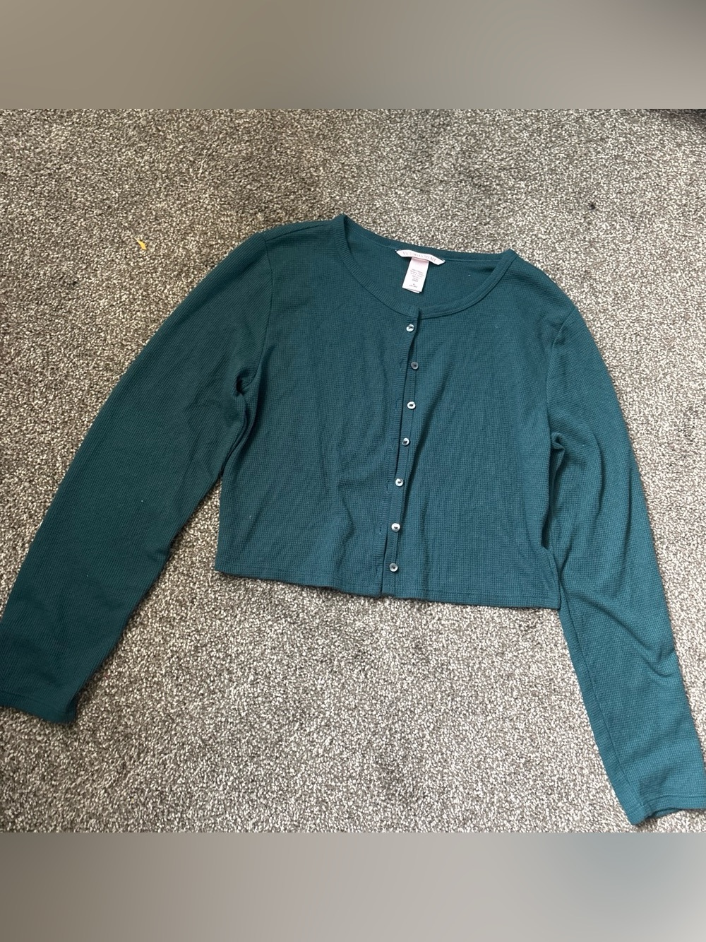 Victoria's Secret Waffle-Knit Cropped Cardigan - Deep Teal